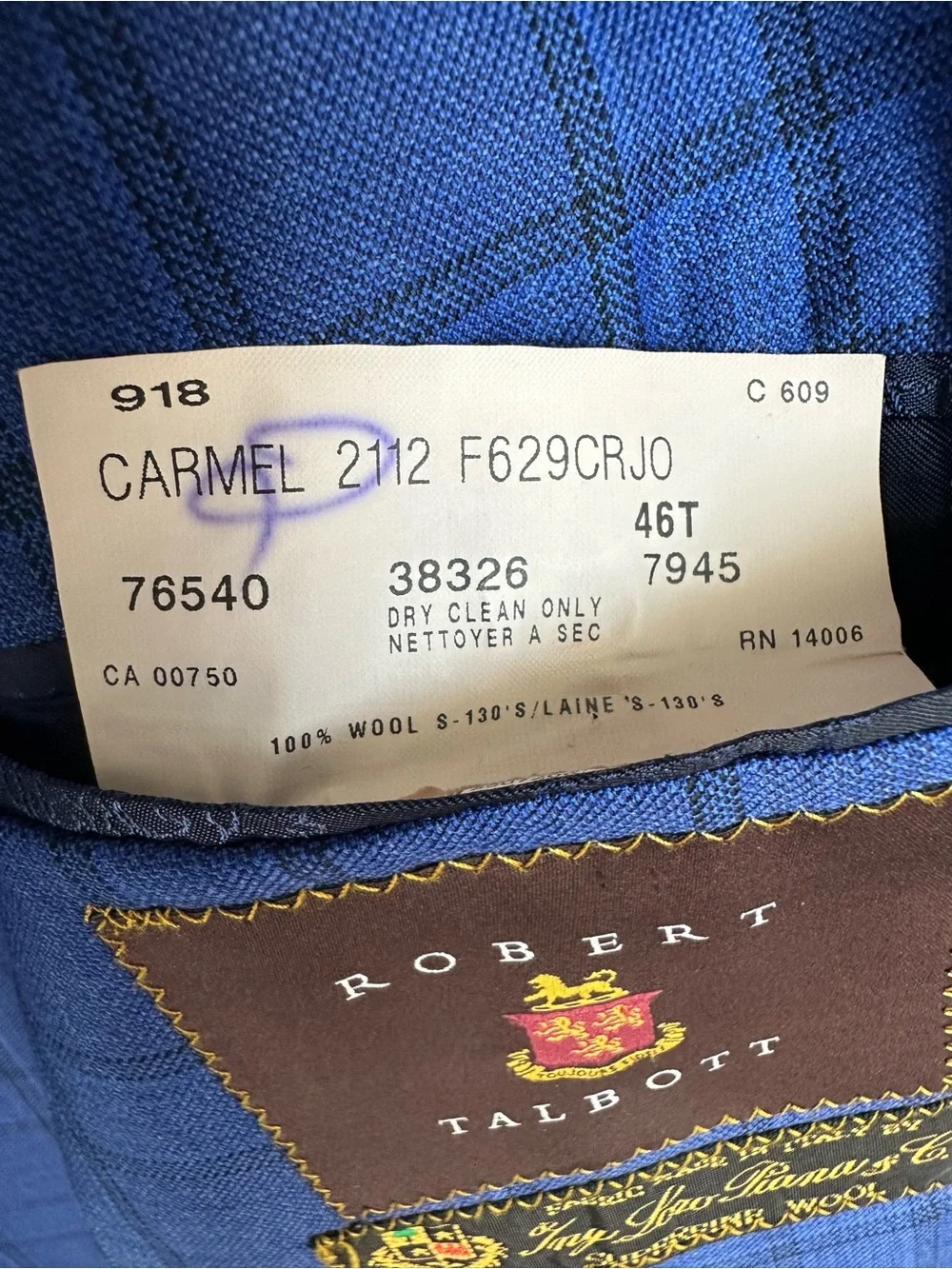 Robert Talbott Carmel Loro piana Wool blazer‎ blue plaid 46T s130 Sport Coat